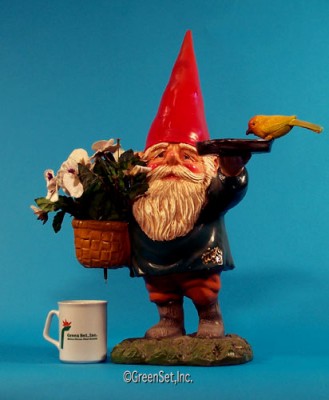 Gnome with basket and bird