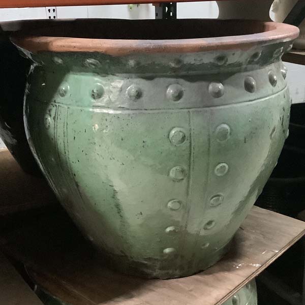 Glazed Green Fishbowl Rivet Pattern